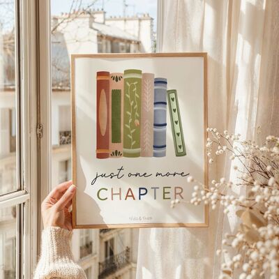 Poster per leggere i libri "One More Chapter" - angolo di lettura con stampa artistica, regalo per topi di biblioteca