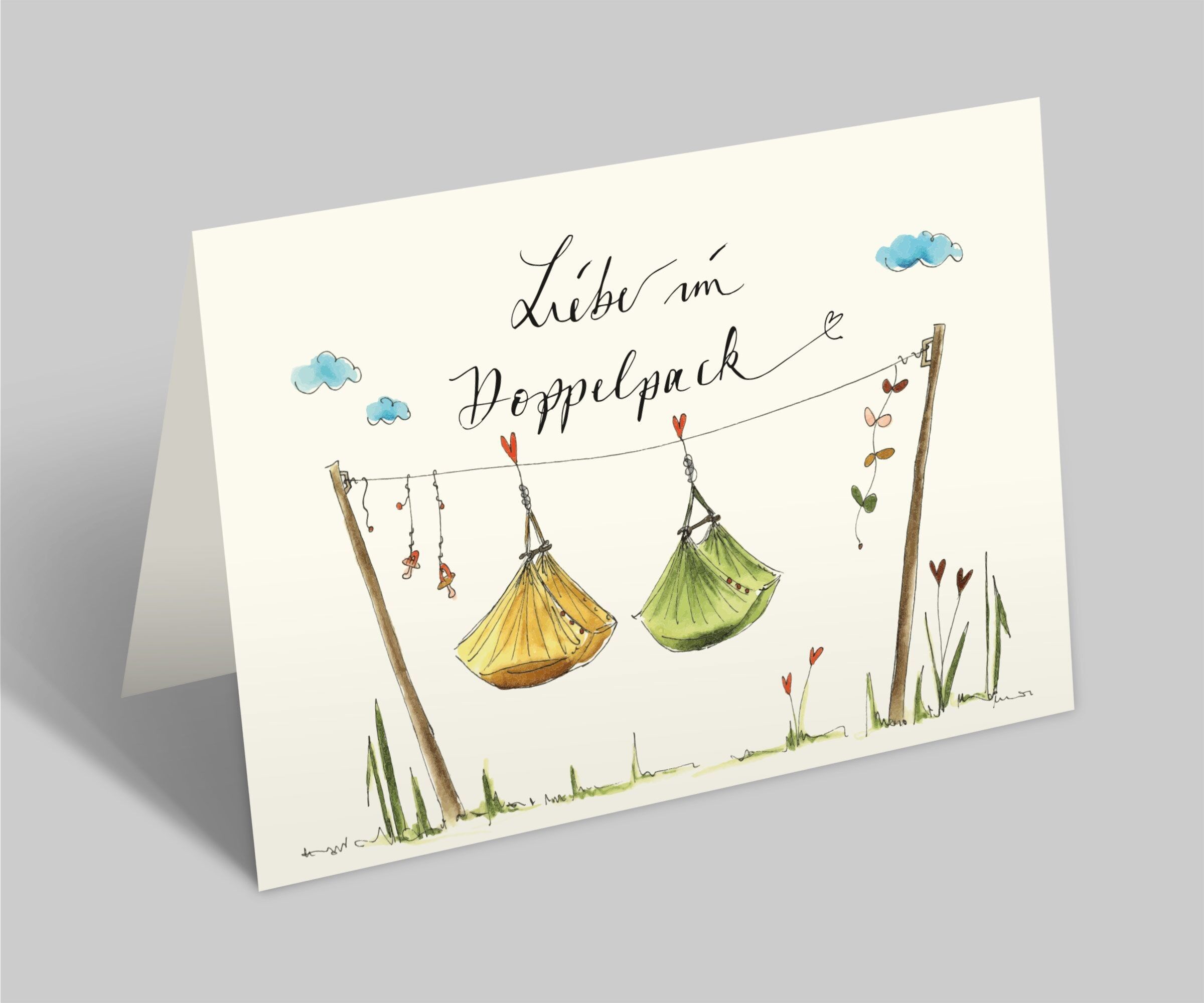 Glückwunschkarte Zwillinge | Klappkarte zur Geburt | Liebe im Doppelpack