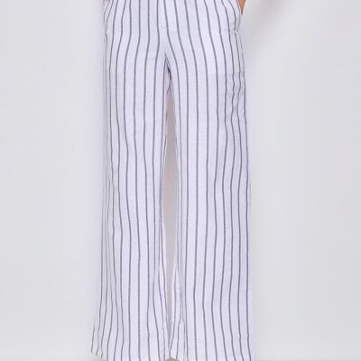 Pantaloni a righe in cotone leggermente svasati - 3080