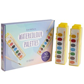 10 ensembles de palettes de peinture aquarelle, étuis individuels avec pinceau en bois et 8 couleurs vives, il suffit d'ajouter de l'eau, lavables, parfaits pour remplir des sacs de fête pour les enfants et les cadeaux de salle de classe 1