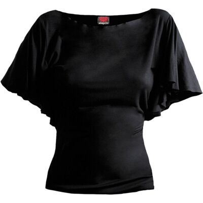 GOTHIC ELEGANCE - Top negro con cuello barco y manga murciélago