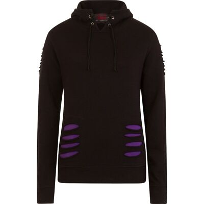 GOTHIC ROCK - Sudadera con capucha grande rasgada Morado-Negro