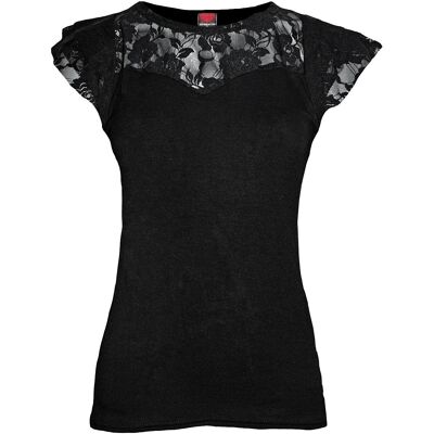 ELEGANZA GOTICA - Top con maniche ad aletta in pizzo nero