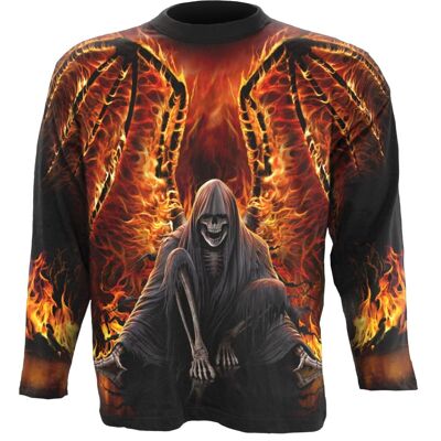 FLAMING DEATH - T-shirt a maniche lunghe all-over Nera