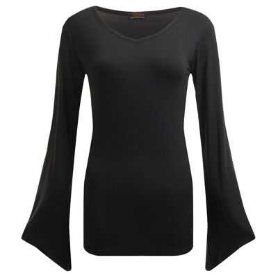 GOTHIC ELEGANCE - Top Col V Manches Goth Noir