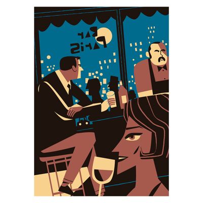 Illustration "Bar Paris" by Mikel Casal. A4 reproduction signed