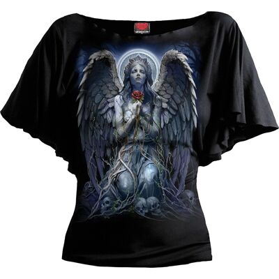 GRIEVING ANGEL - Top con cuello barco y manga murciélago en negro