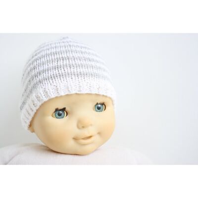 Neugeborene Mütze Gr. 0-3 - grau&weiß&