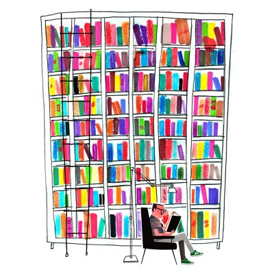 Illustration "Library 2" von Mikel Casal. A4 Reproduktion signiert