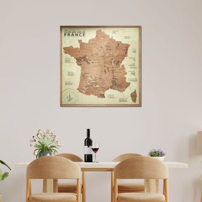 Carte des vins de France en bois 3D sur panneau