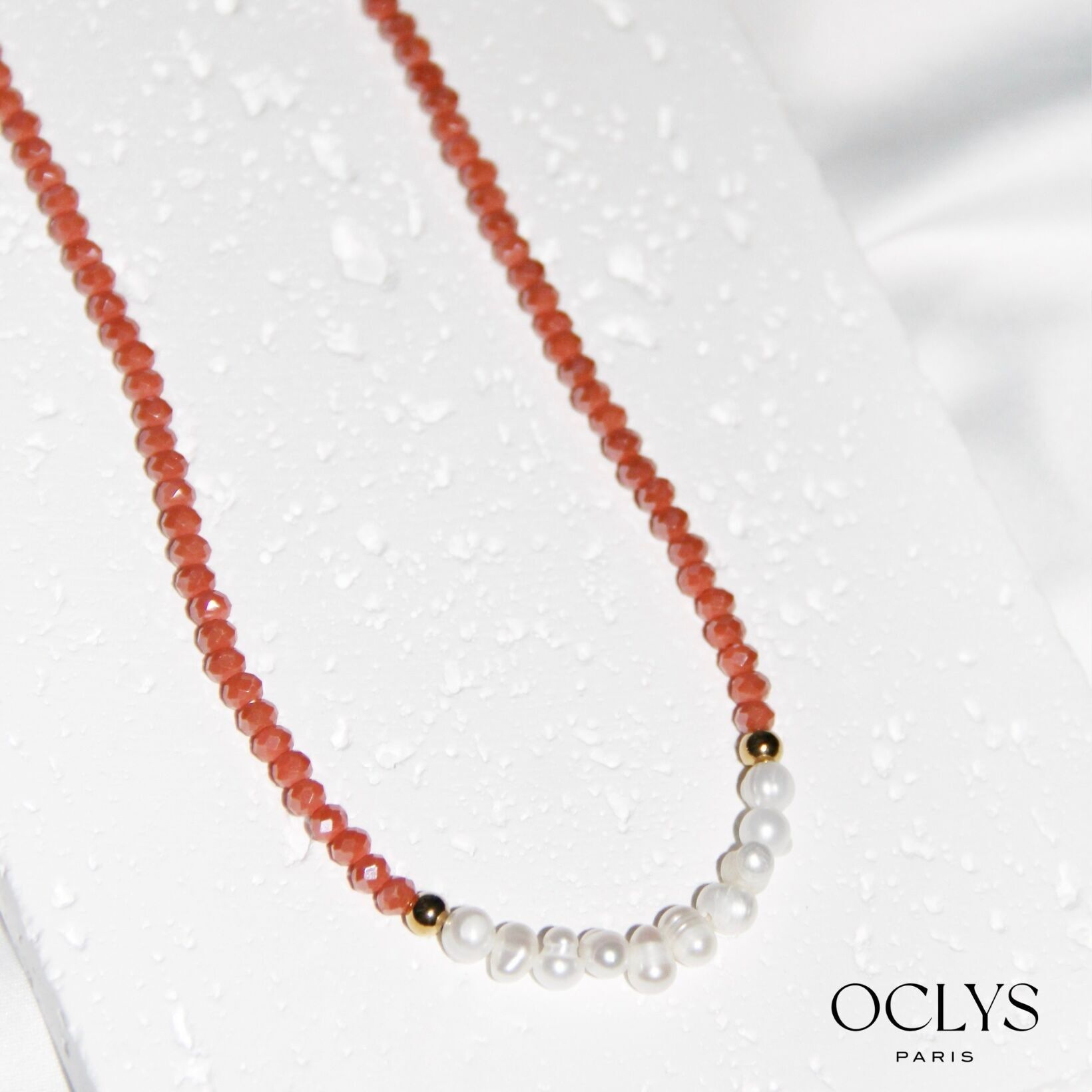 Alizé stainless steel crystal and stone pearl necklace