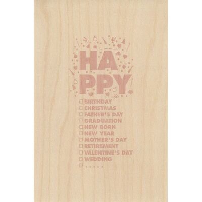 Tarjeta de madera - saludos 3TY hap rosa