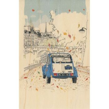 Carte en bois- paris icons 2 cv