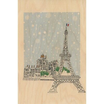 Holzkarte - Pariser Ikonen im verschneiten Eiffel