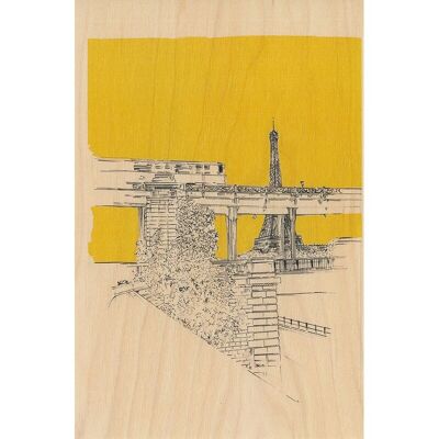 Tarjeta de madera - Iconos de París Eiffel amarillo