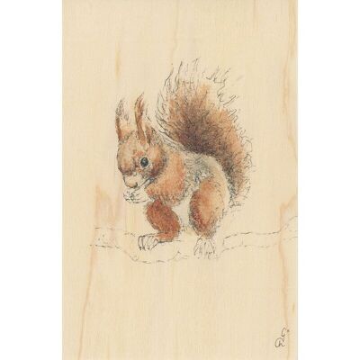 Carte en bois- black and colors squirrel