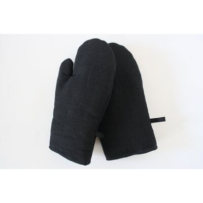 Black linen oven mitts