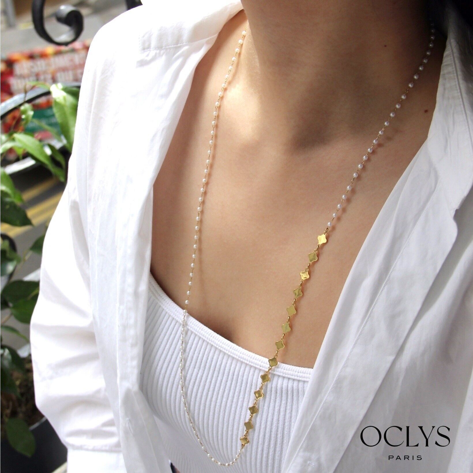 Collana lunga Grace con perline in acciaio inossidabile