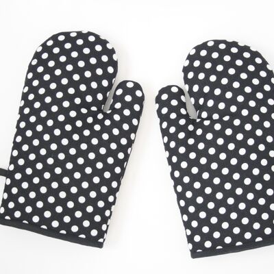 Schwarze Ofenhandschuhe mit Polka Dots