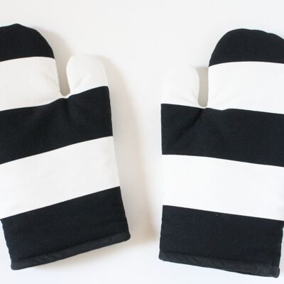 Black and White Striped Oven Mitts