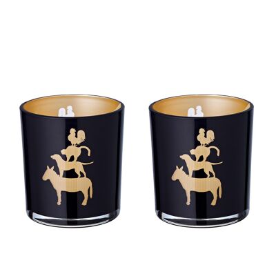 Juego de 2 portavelas de cristal Músicos de la ciudad (altura 8 cm), negro