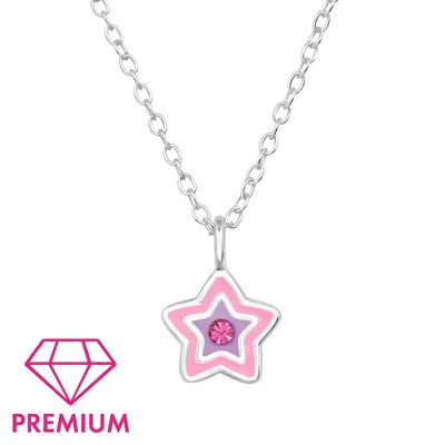 Collier pendentif pour enfant en argent sterling « Étoile rose et violette avec cristal »