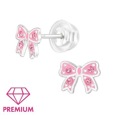 Boucles d'oreilles Enfant 'Pink Bow Sparkle' en Argent Sterling