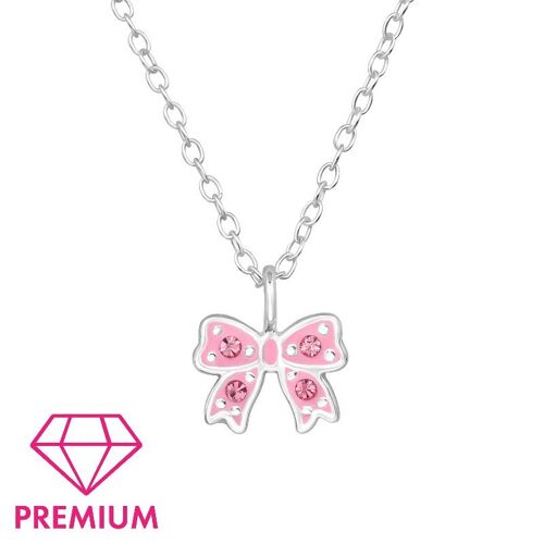 Children's Sterling Silver 'Pink Bow Sparkle' Pendant Necklace