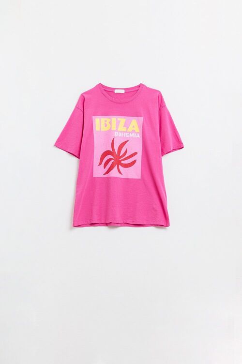 Fuchsia Ibiza Bohemia Relaxed T-Shirt With Pink Print