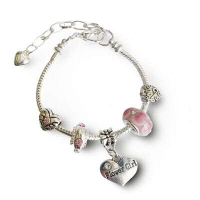 Bracciale regolabile con perline placcate in argento "Fioriera rosa" per bambini