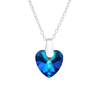 Collier pendentif pour enfants en argent sterling 'Blue Crystal Heart'
