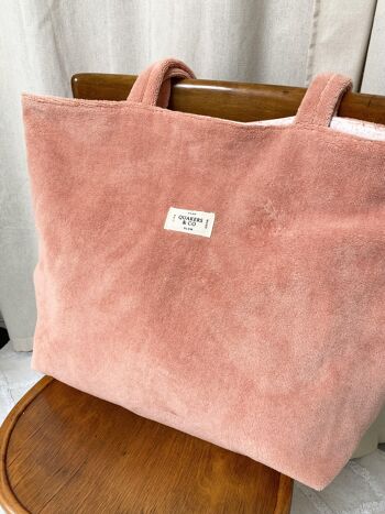 Grand sac cabas réversible en éponge de bambou certifiée OekoTex - couleur ROSE 1