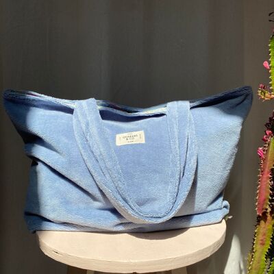 Große umkehrbare Einkaufstasche aus ÖkoTex-zertifiziertem Bambusschwamm – Farbe BALTIC BLUE