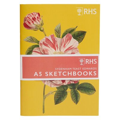 RHS The Royal Horticultural Society 40-seitiges geheftetes Skizzenbuch (100 g/m²), Edwards, A5, 3er-Pack, mehrfarbig, Designs aus den RHS Lindley Collections von Sydenham Teast Edwards