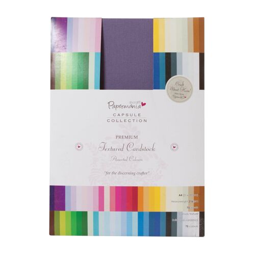 Papermania Capsule Premium Cardstock Textured, 75 Sheets, Multicoloured, A4, Coloured Card A4 for Card Making Supplies, A4 Card for Craft Projects and Scrapbook Supplies, Ideal Craft Supplies