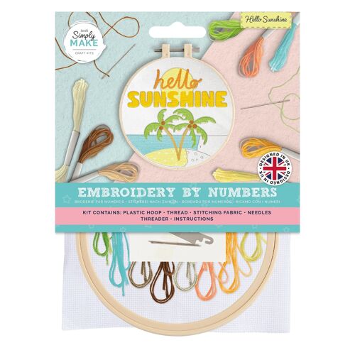 Simply Make Embroidery By Numbers Kit, Hello Sunshine, Multicoloured, Single Craft Kit