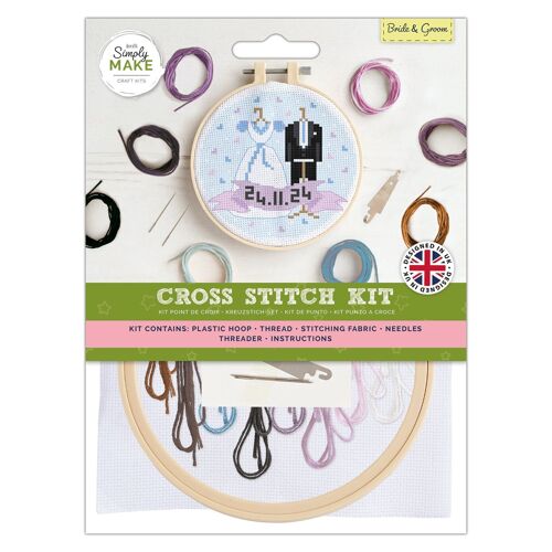 Simply Make Cross Stitch Kit, Bride and Groom, Multicoloured, Single Craft Kit