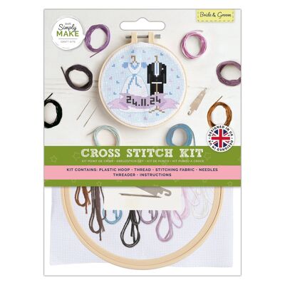 Simply Make Kit de point de croix, mariée et marié, multicolore, kit de bricolage unique