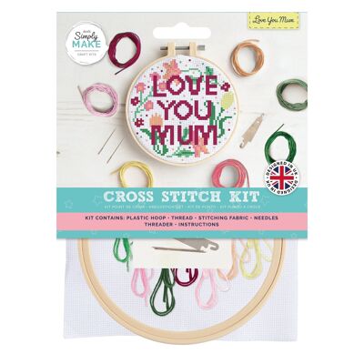 Crea semplicemente un kit per punto croce, ti amo mamma, multicolore, kit artigianale singolo