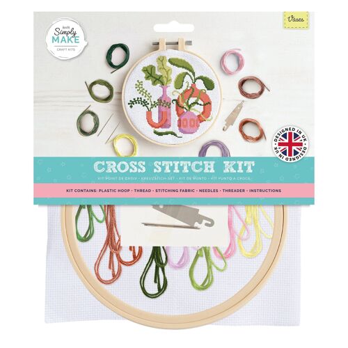 Simply Make Cross Stitch Kit, Vases, Multicoloured, Single Craft Kit