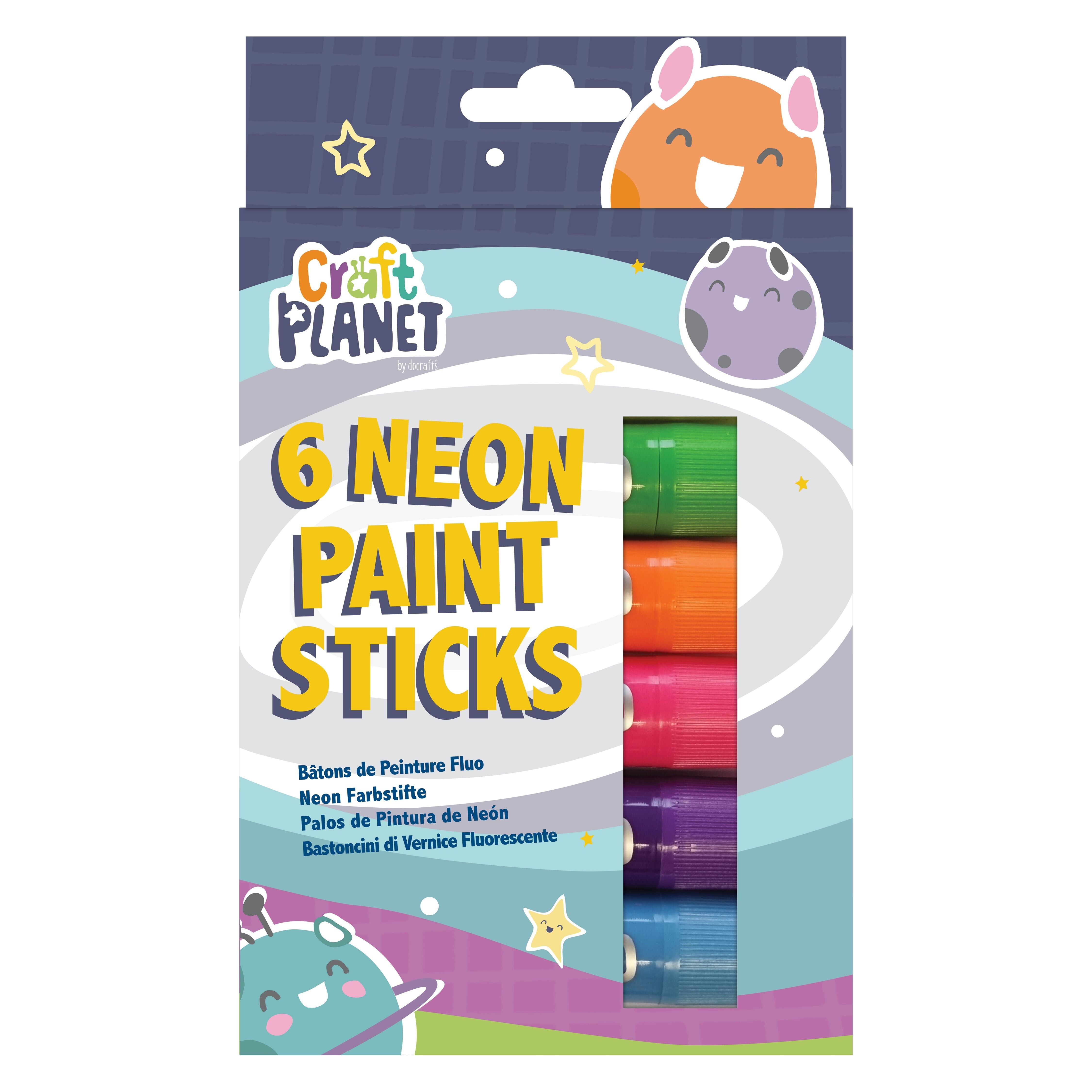 Craft Planet Bolígrafos de pintura de neón – 6 barras de pintura lavables para niños en colores neón – Opción de pintura perfecta para niños, bebés, para pintar con los dedos, carteles, huellas de manos, manualidades y arte de ventanas