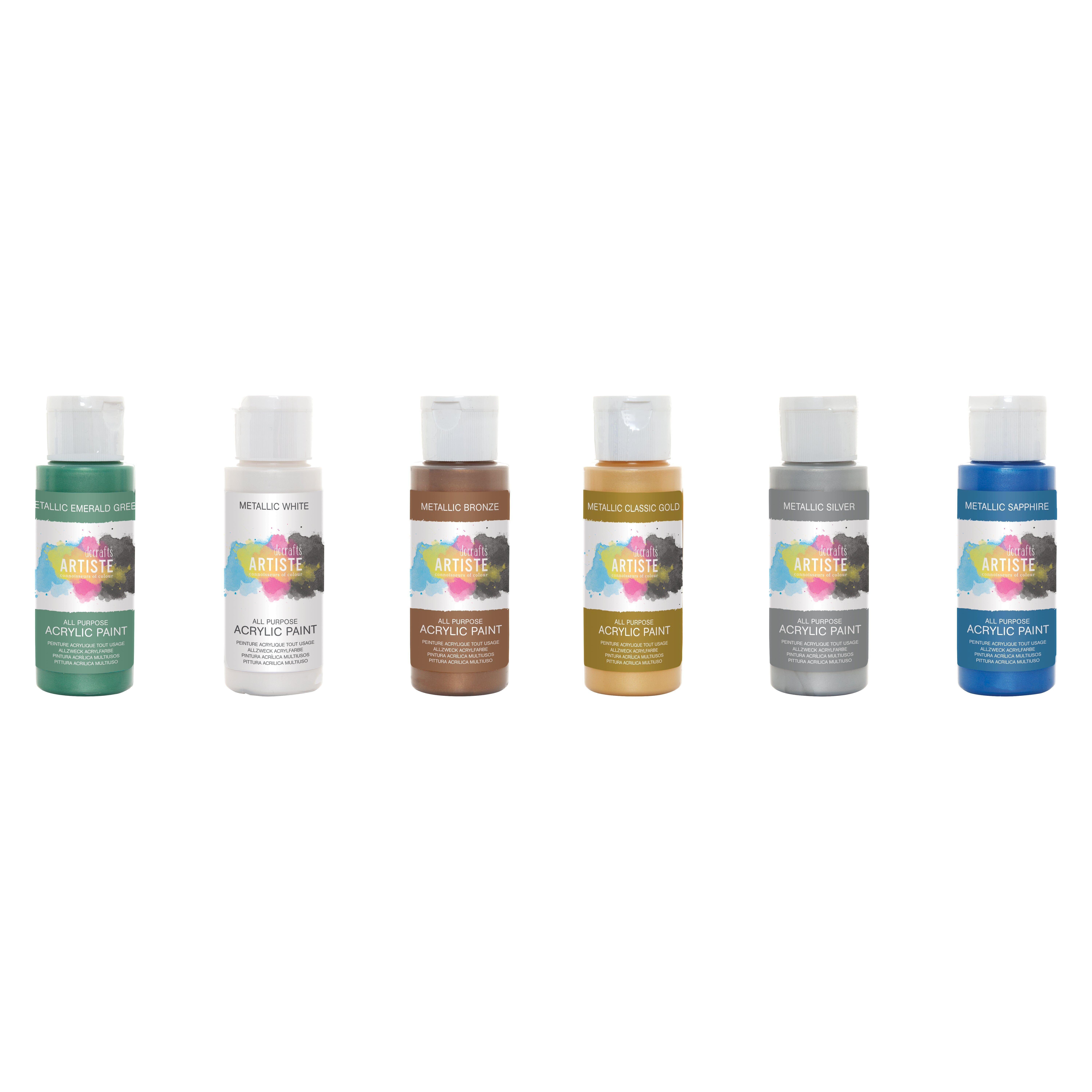 Artiste-Set mit 6 metallischen Acrylfarben mit Weihnachtsmotiven, 59 ml/2 oz, schnelltrocknende professionelle Kunst-, Handwerks- und Hobbykünstlerfarbe, Reisekünstler, lebendige Farben, Farben auf Wasserbasis decken alle Oberflächen ab