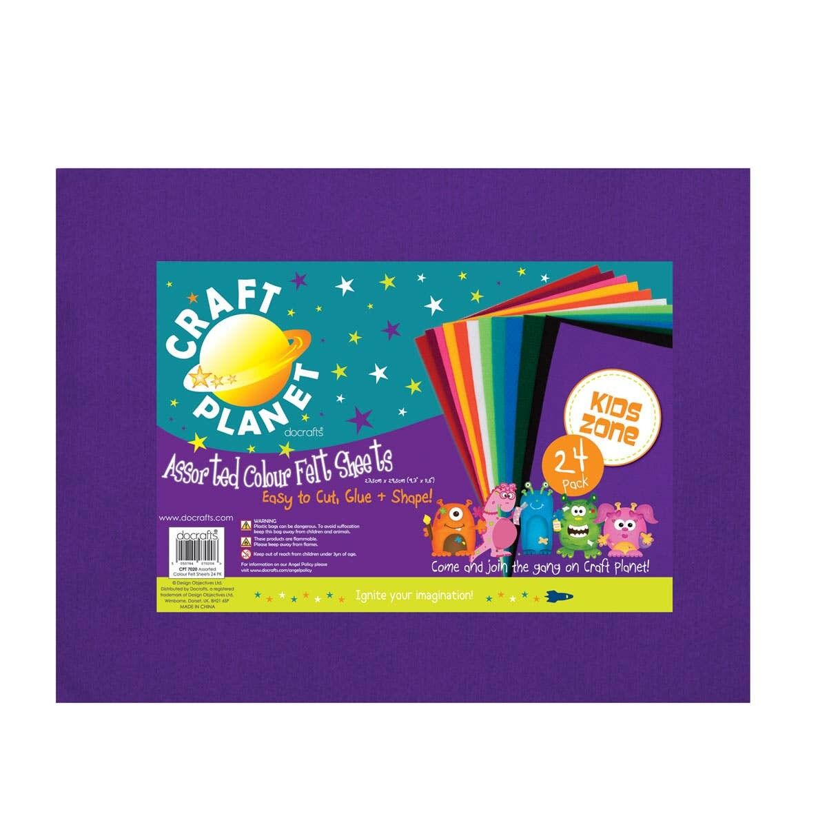 Craft Planet Acrylic Felt Sheet, Multicoloured, 9 x 12, Art & Craft Fun For Kids, Crafting Supplies, Use In Home Or School, Make Finger Puppets, Soft Toys, Fashion Accessories