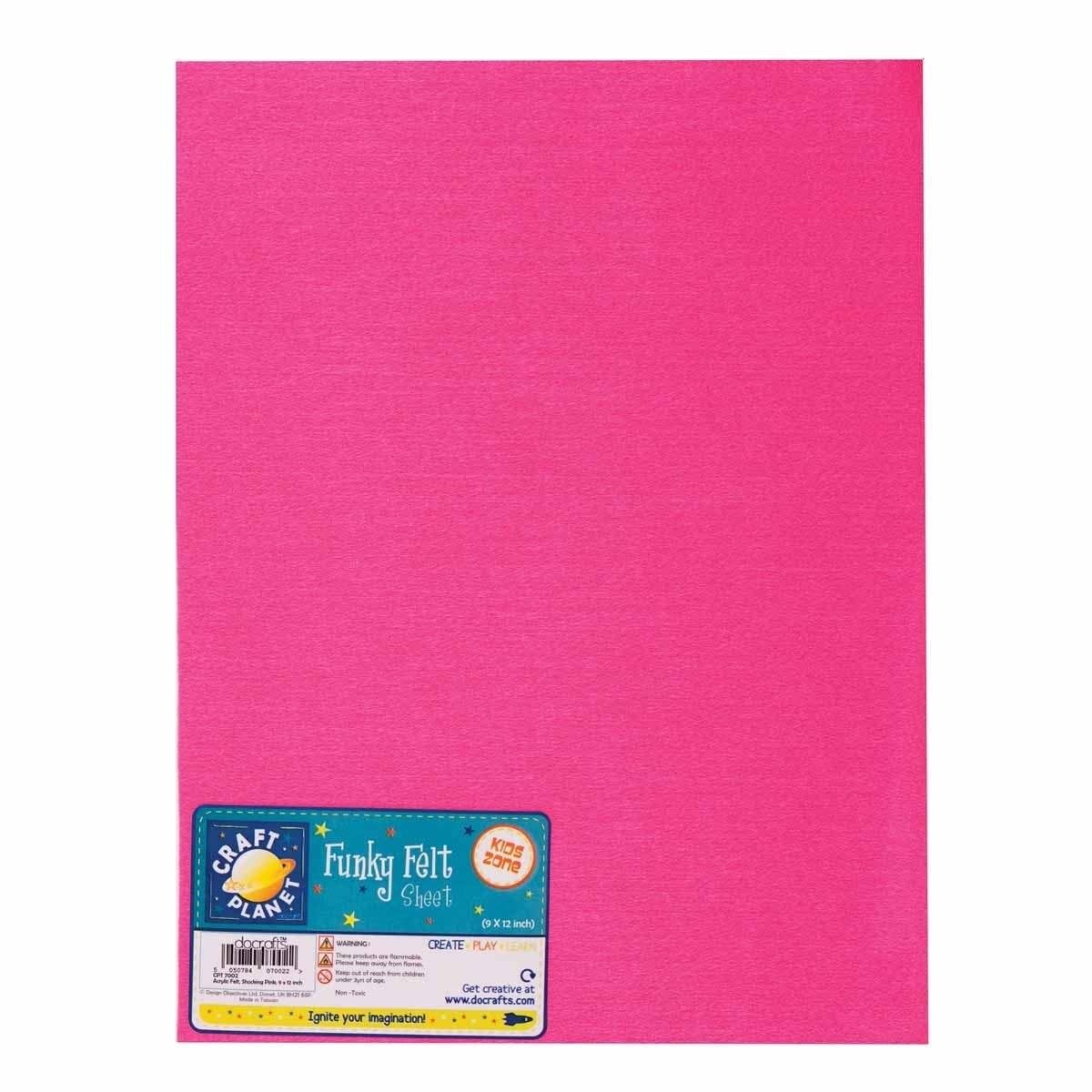 Craft Planet Acrylic Felt Sheet, Shocking Pink, 9 x 12, Art & Craft Fun For Kids, Crafting Supplies, Use In Home Or School, Make Finger Puppets, Soft Toys, Fashion Accessories