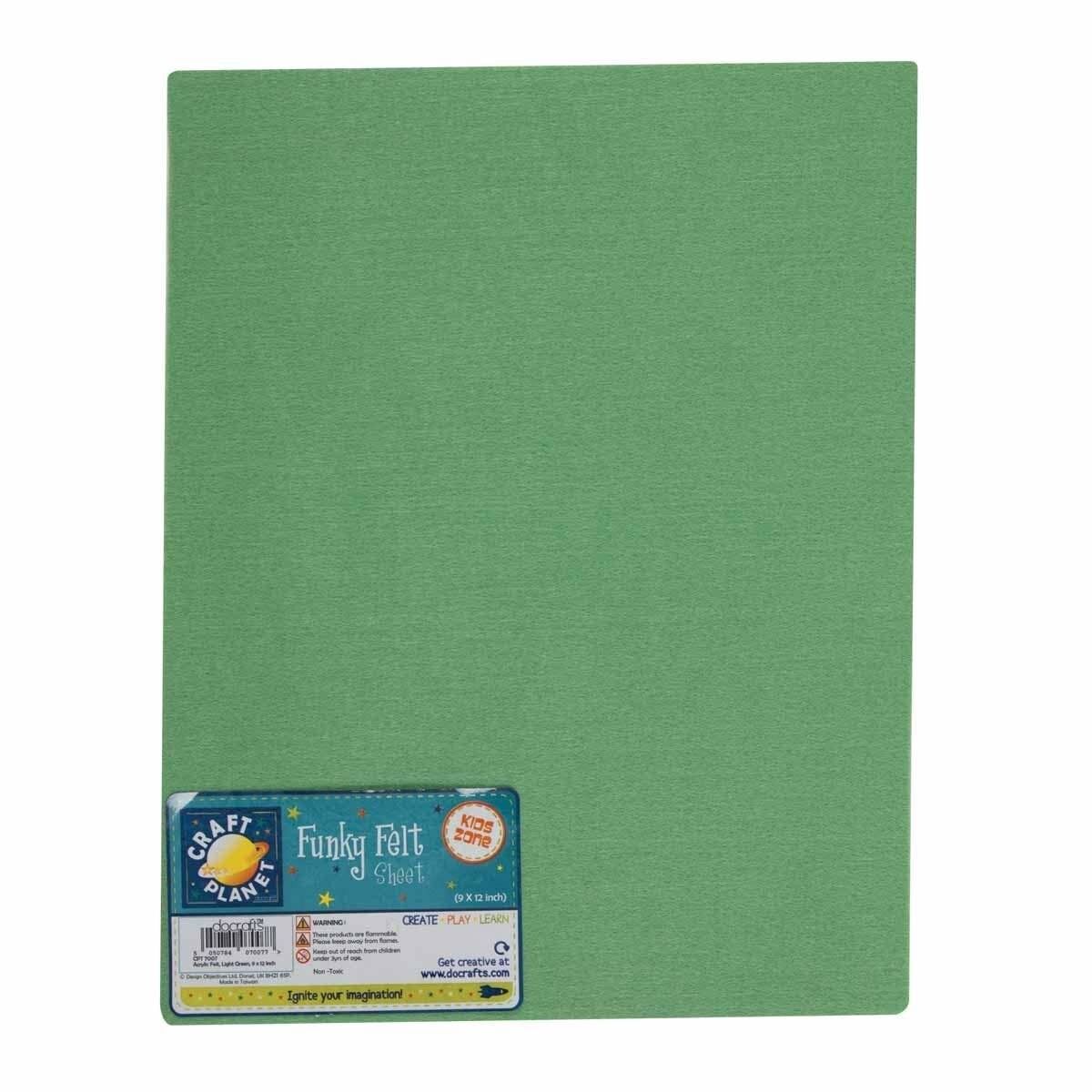 Craft Planet Acrylic Felt Sheet, Light Green, 9 x 12, Art & Craft Fun For Kids, Crafting Supplies, Use In Home Or School, Make Finger Puppets, Soft Toys, Fashion Accessories