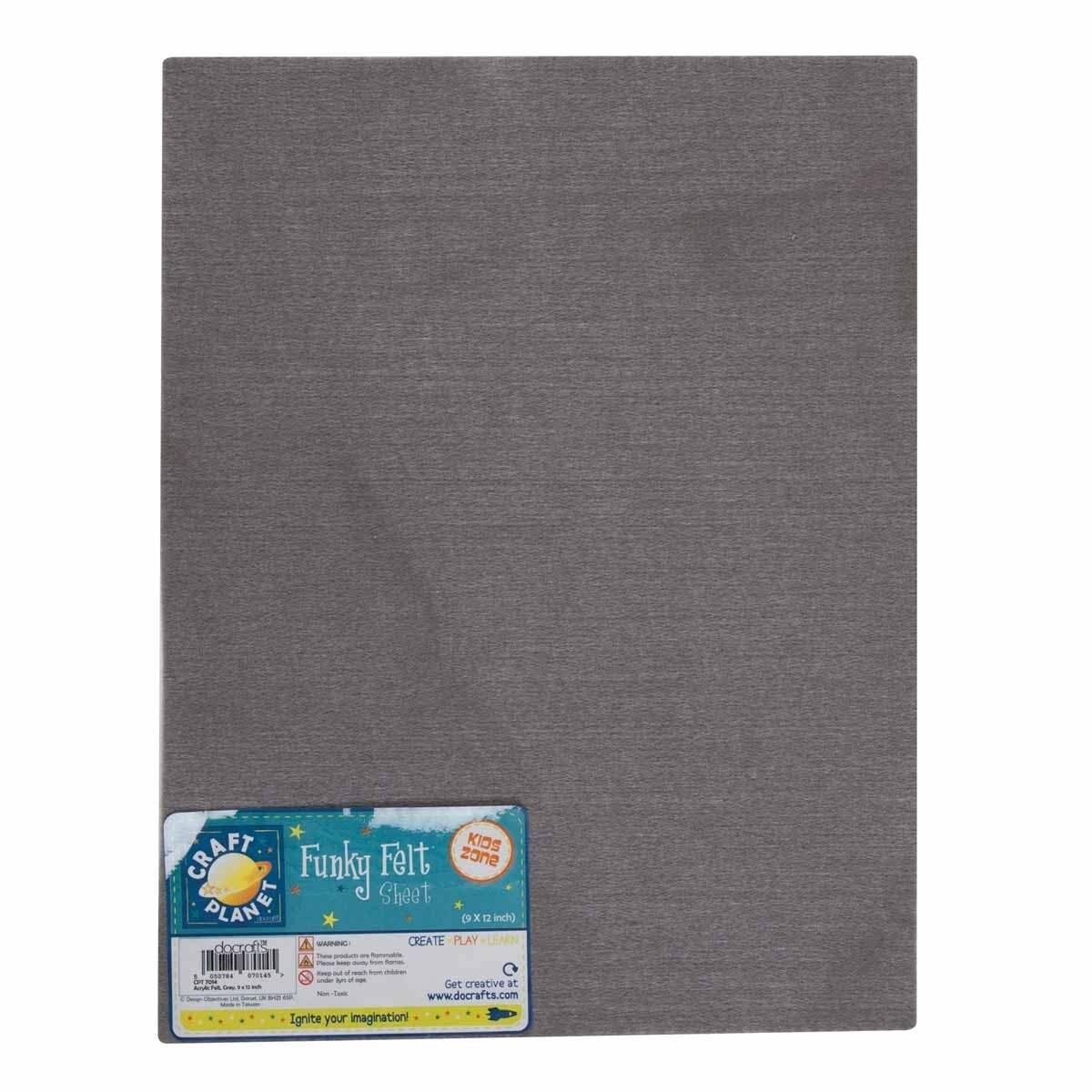 Craft Planet Acrylic Felt Sheet, Grey, 9 x 12, Art & Craft Fun For Kids, Crafting Supplies, Use In Home Or School, Make Finger Puppets, Soft Toys, Fashion Accessories, Decorations And Embellishments
