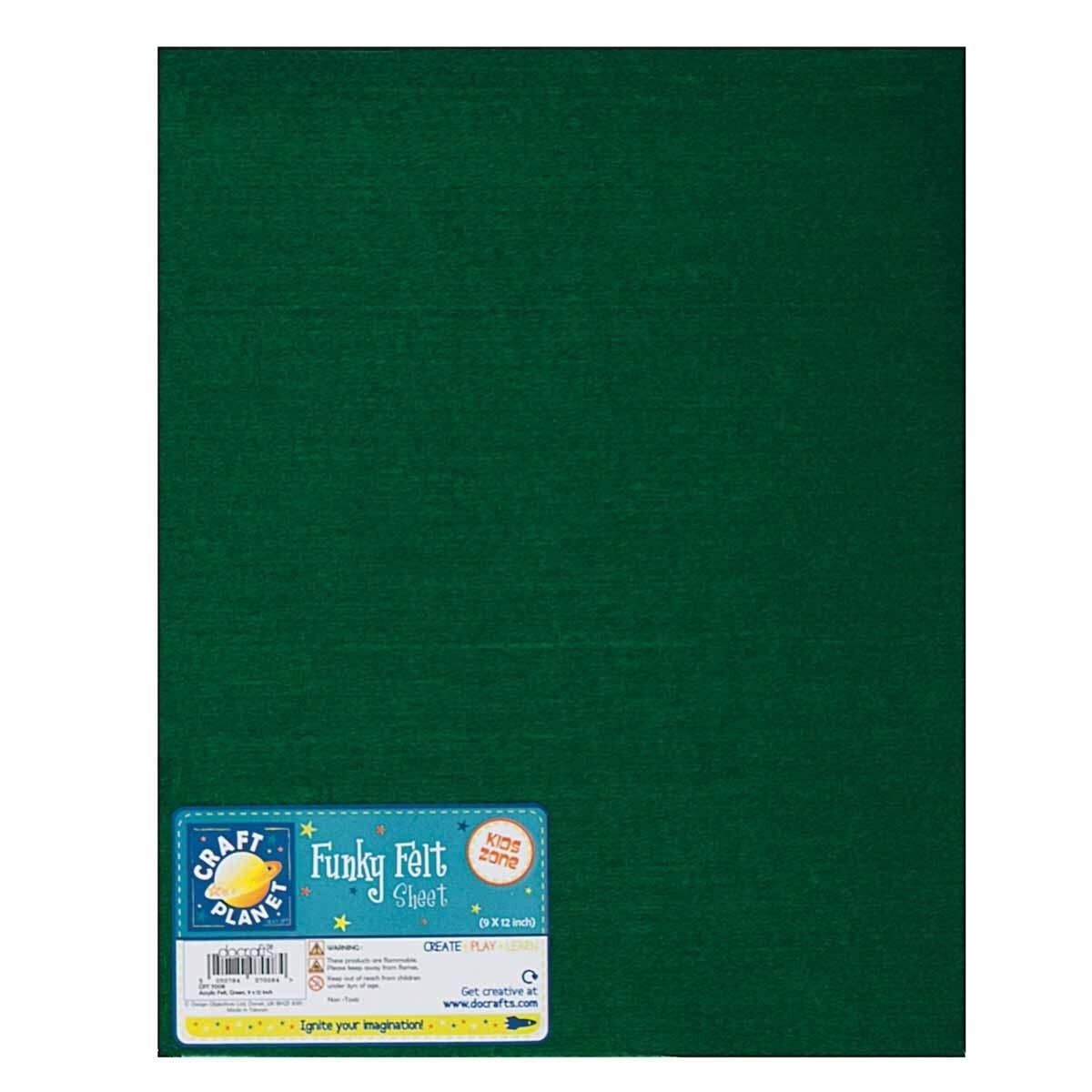 Craft Planet Acrylic Felt Sheet, Green, 9 x 12, Art & Craft Fun For Kids, Crafting Supplies, Use In Home Or School, Make Finger Puppets, Soft Toys, Fashion Accessories, Decorations And Embellishments