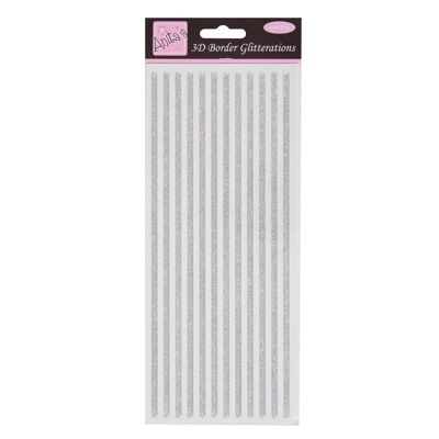 Anita's Glitterations 3D Border Stickers, Silver, For Scrapbooking, Card Making, Kids Play, Homework, Art, Craft, Embelish, Decorative, Paper, Card, Glass, Metal, Plastic, Foam