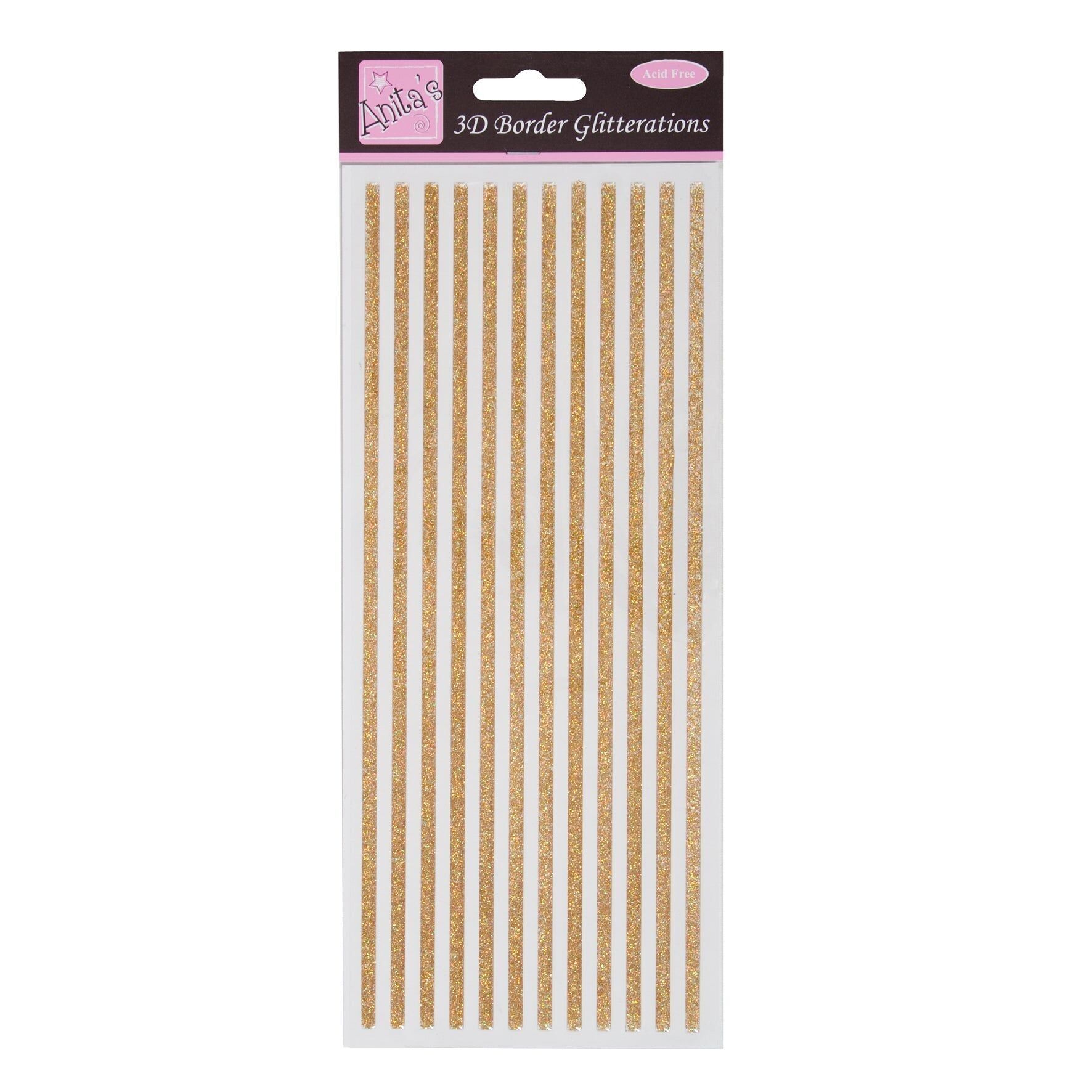 Anita's Glitterations 3D-Randaufkleber, Gold, für Scrapbooking, Kartenherstellung, Kinderspiele, Hausaufgaben, Kunst, Basteln, Verschönern, Dekorieren, Papier, Karton, Glas, Metall, Kunststoff, Schaumstoff