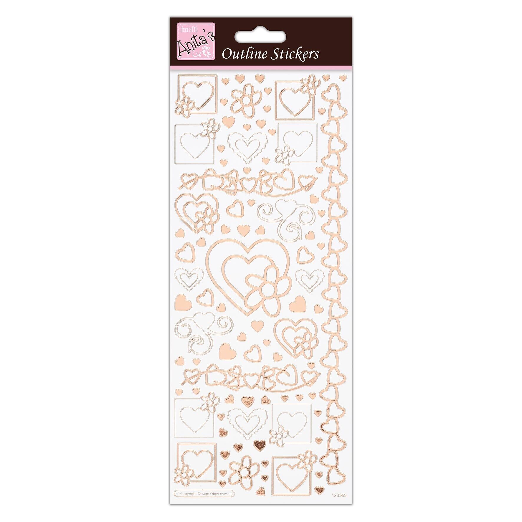 Adesivi con contorni di Anita, Angoli floreali fantasiosi, Oro rosa su bianco, Per scrapbooking, Creazione di cartoline, Gioco per bambini, Compiti a casa, Arte, Artigianato, Abbellimento, Decorativo, Carta, Cartoncino, Vetro, Metallo, Plastica, Schiuma